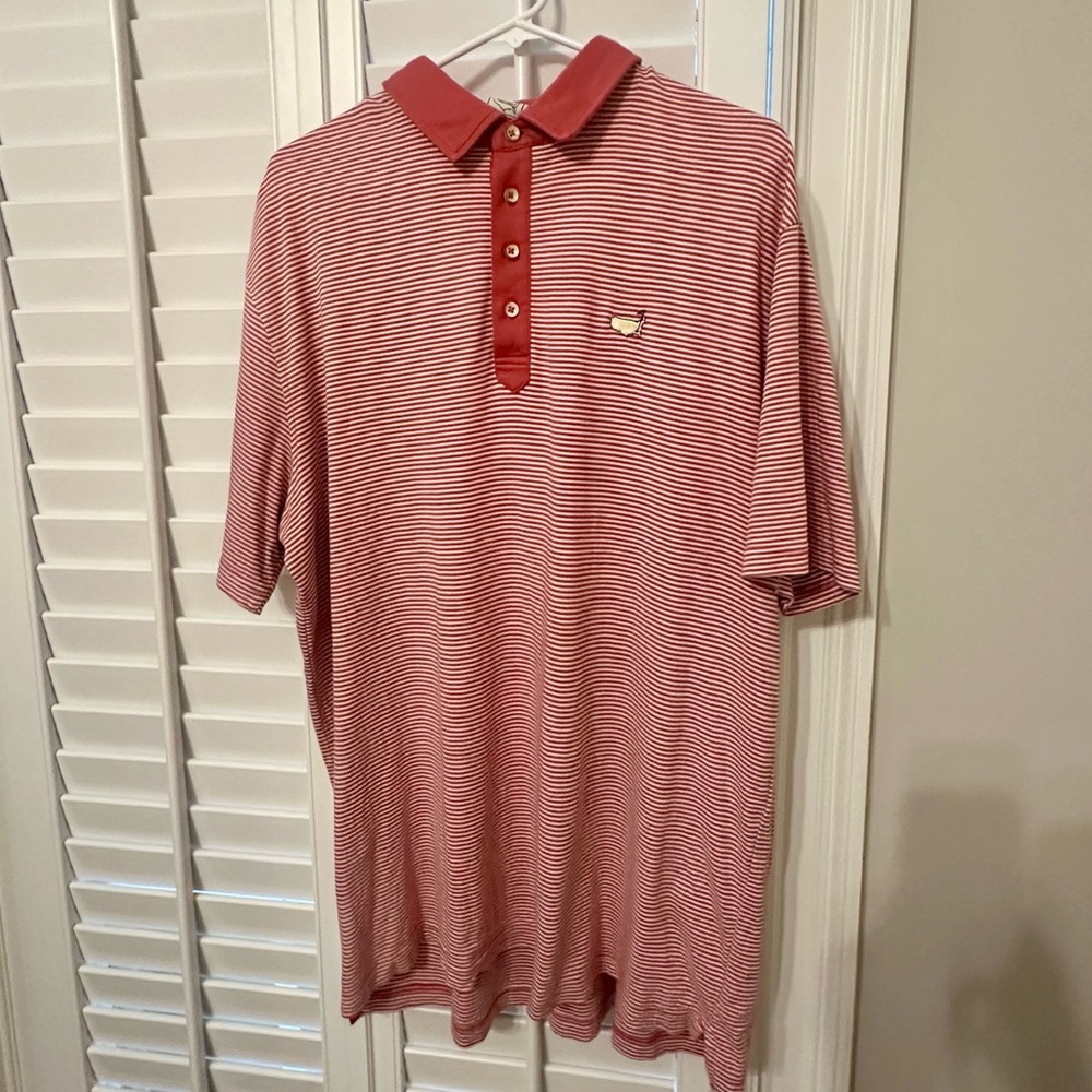 Masters, mens, XL, polo, burnt red/white stripe, cotton, GUC